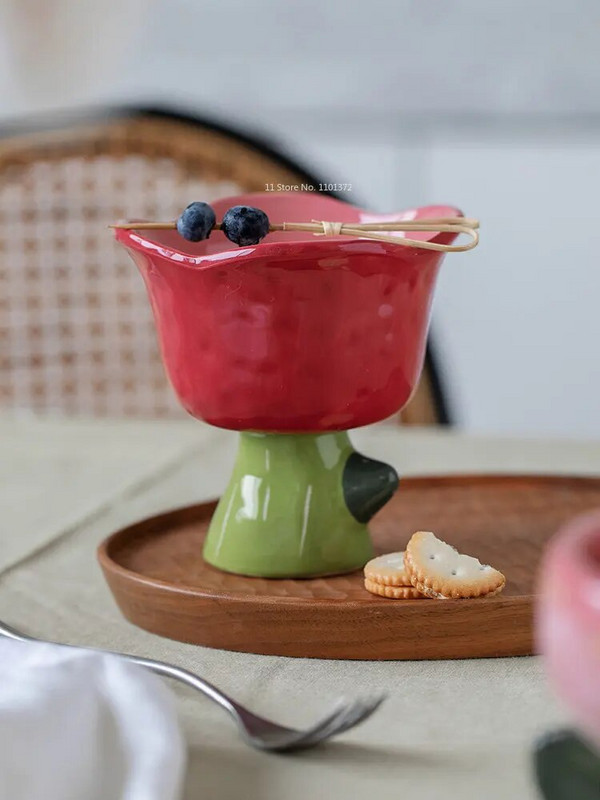 Szép Joghurtos Tál Zab Tál csésze Tulipán Konyhai edények Desszert Tál Gyümölcs Fagylalt Evőeszközök Őszibarack alakú kerámia bögre