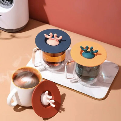 Κούπα Cartoon Antler Silicone Cup Καπάκι Κούπα Κεραμικό Κύπελλο Αδιάβροχο Αδιάβροχο Σφραγιστικό Creative Bowl Καπάκι Κυπέλλου πολλαπλών χρήσεων