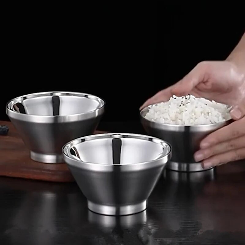 Japán kalap alakú 304 rozsdamentes acél tálak rizsleves ramen tálak vastag dupla rétegű szigetelt reggeliző tál Konyhai edények