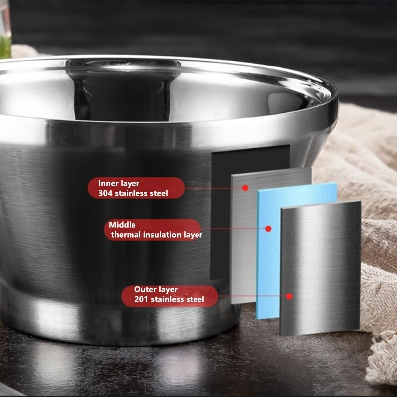 Japán kalap alakú 304 rozsdamentes acél tálak rizsleves ramen tálak vastag dupla rétegű szigetelt reggeliző tál Konyhai edények