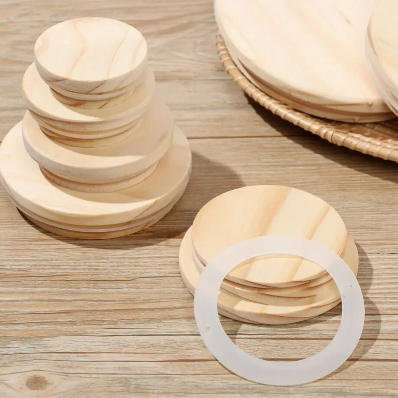 Újrafelhasználható bambusz fa fedők szalmalyukas turmixok befőzés tároló palackok befőttesüveg fedél széles szájú csésze környezetbarát fedők sapka