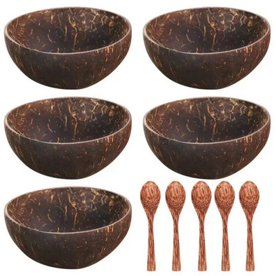 12-15 см естествена кокосова купа Защита Дървени съдове Vaisselle Дървени прибори Комплект лъжици Купи Acai, Купи Buddha