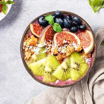 Креативна дървена плодова салата Coco Smoothie Ramen Bowl Купа с естествен кокос и лъжица Купа за смесване Здравословна диета