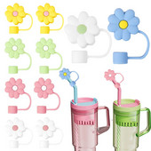 5/1db szilikon szívószál fedők sapka Aranyos virágos szívószál tetők poharakhoz Porálló ivószalma sapkák Újrafelhasználható szívószálak hegyek fedők