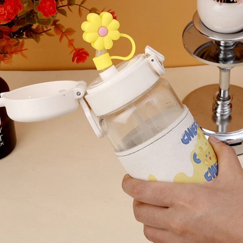 5/1db szilikon szívószál fedők sapka Aranyos virágos szívószál tetők poharakhoz Porálló ivószalma sapkák Újrafelhasználható szívószálak hegyek fedők