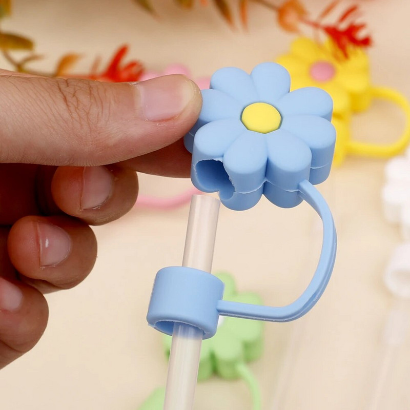 5/1db szilikon szívószál fedők sapka Aranyos virágos szívószál tetők poharakhoz Porálló ivószalma sapkák Újrafelhasználható szívószálak hegyek fedők