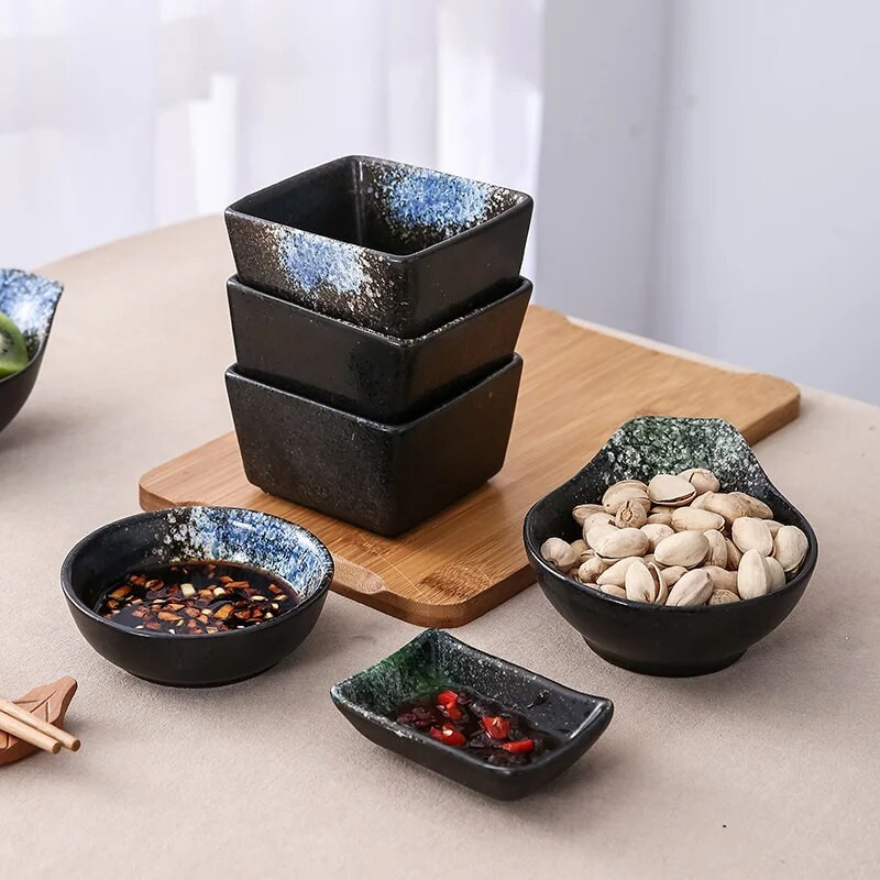 Ιαπωνικό κεραμικό μπαχαρικό Δημιουργικό σνακ πιάτο Vintage πιάτο ντιπ πιάτο ξύδι Μπολ για πιάτα σάλτσας σόγιας με λαβή Επιτραπέζιο σκεύος