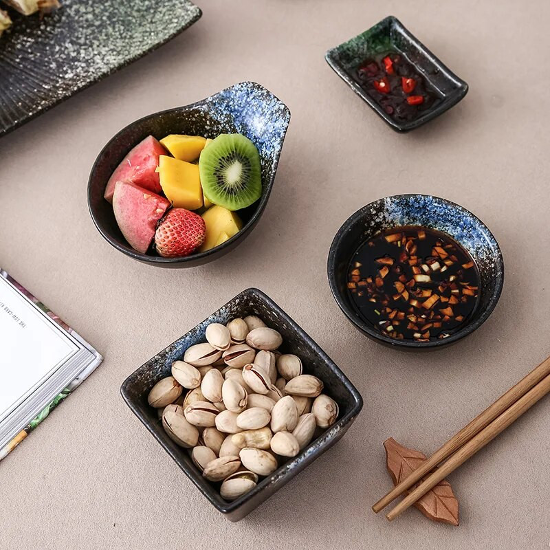 Ιαπωνικό κεραμικό μπαχαρικό Δημιουργικό σνακ πιάτο Vintage πιάτο ντιπ πιάτο ξύδι Μπολ για πιάτα σάλτσας σόγιας με λαβή Επιτραπέζιο σκεύος