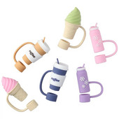 6db szalmatakaró sapka szennyeződésálló szilikon szívószál fedők kreatív fagylalt kávé mintás szívószál fedők a Stanley csészéhez