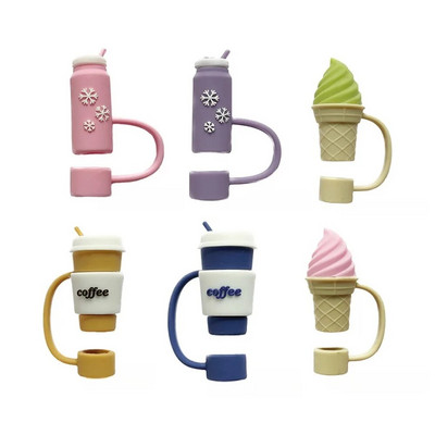 6db szalmatakaró sapka szennyeződésálló szilikon szívószál fedők kreatív fagylalt kávé mintás szívószál fedők a Stanley csészéhez