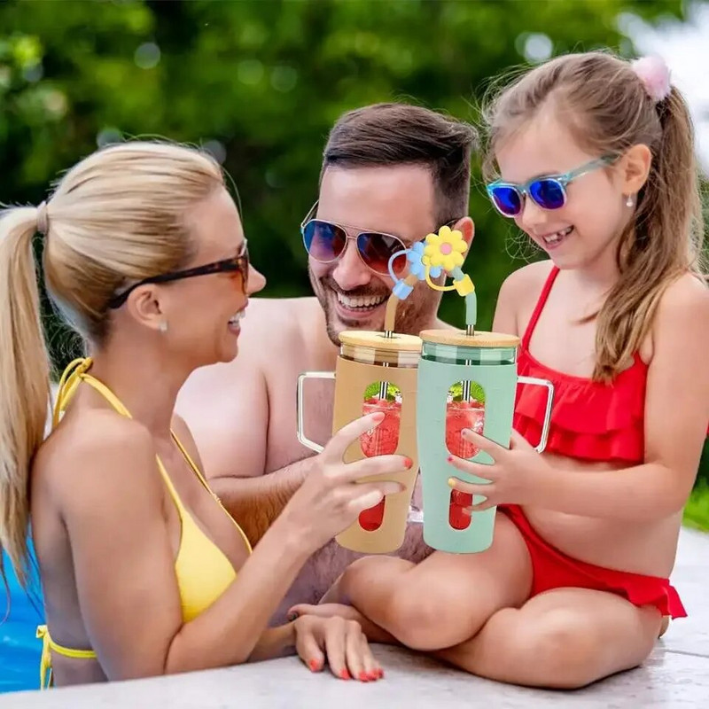 6 ΤΕΜ 10 χιλιοστά Χαριτωμένο ψάθινο καπάκι επαναχρησιμοποιήσιμο λουλούδι Ψάθινο καπάκι κούπα Φλιτζάνι καφέ Ψάθινο Διακόσμηση Καλαμάκι ανθεκτικό στη σκόνη για Κούπα Stanley