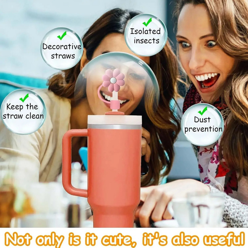 6 ΤΕΜ 10 χιλιοστά Χαριτωμένο ψάθινο καπάκι επαναχρησιμοποιήσιμο λουλούδι Ψάθινο καπάκι κούπα Φλιτζάνι καφέ Ψάθινο Διακόσμηση Καλαμάκι ανθεκτικό στη σκόνη για Κούπα Stanley