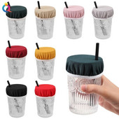 Husă universală pentru băuturi Scrunchie Protector pentru băuturi pentru femei cu orificiu pentru paie Capac elastic lavabil pentru pahare Capac pentru sticle KXRE