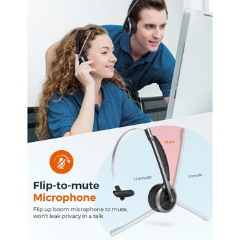 Mpow M5 Pro Bluetooth Headset v5.0 Ασύρματα ακουστικά υπολογιστή με βάση φόρτισης μικροφώνου με ακύρωση θορύβου για φορητό υπολογιστή Office Skype