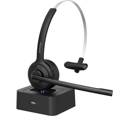 Căști Bluetooth Mpow M5 Pro v5.0 Căști fără fir pentru computer cu microfon cu anulare a zgomotului, bază de încărcare pentru computer, laptop, birou, Skype