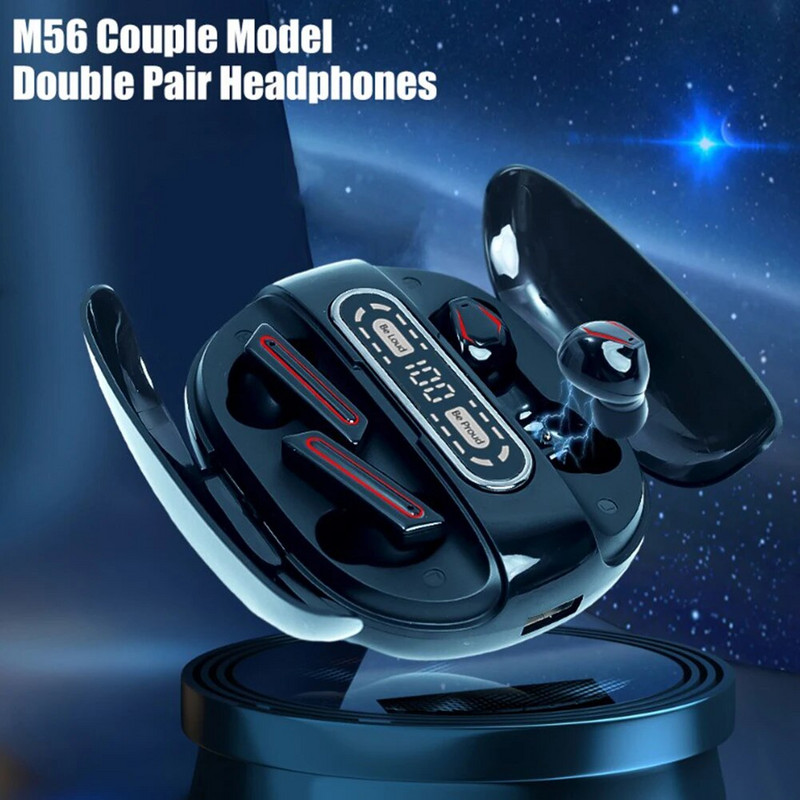M56 Couple Wireless Earbuds Ακουστικά gaming με θήκη φόρτισης Power Display 4 ακουστικά για κινητό τηλέφωνο Φορητός υπολογιστής