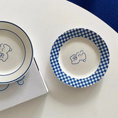 Κορεάτικο INS Πιάτο Γαλλική Vintage Line Cute Little Bear Επιδόρπιο πιάτο με φρούτα δημητριακά Επιδόρπιο Πρωινό πιάτο κορίτσι Καρδιά Δώρο δείπνου