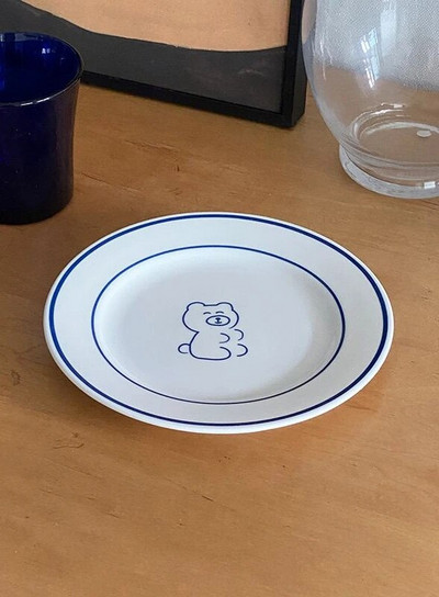 Корейска INS чиния French Vintage Line Сладко малко мече Десертна чиния Плодови зърнени храни Десертна чиния за закуска Момиче сърце Вечеря Подарък