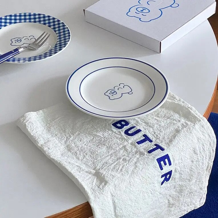 Κορεάτικο INS Πιάτο Γαλλική Vintage Line Cute Little Bear Επιδόρπιο πιάτο με φρούτα δημητριακά Επιδόρπιο Πρωινό πιάτο κορίτσι Καρδιά Δώρο δείπνου