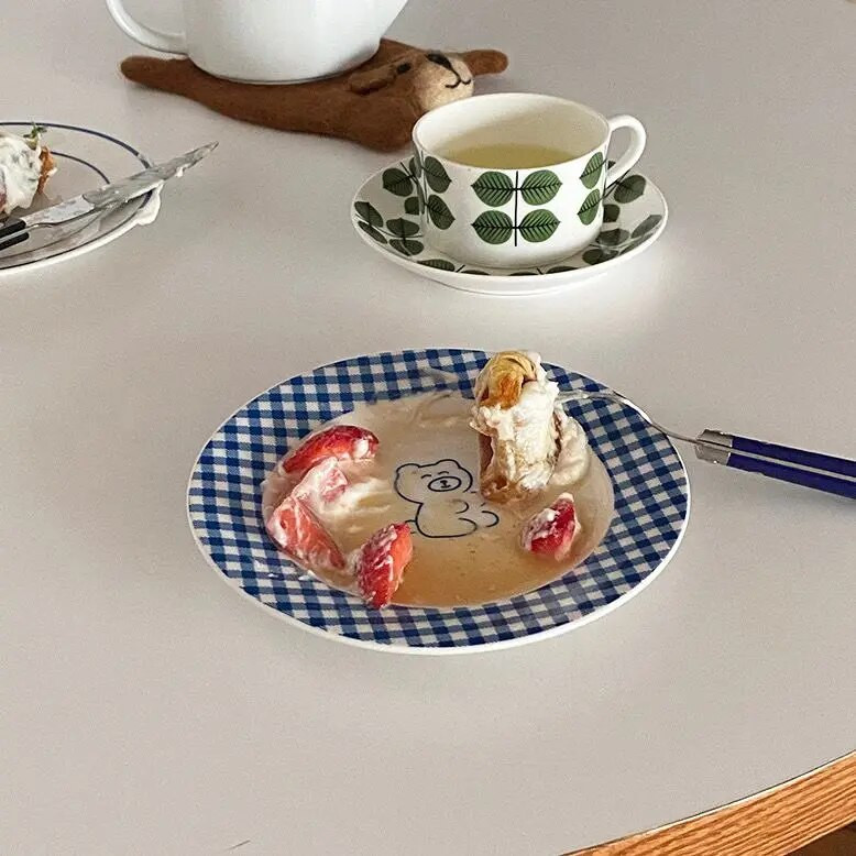 Κορεάτικο INS Πιάτο Γαλλική Vintage Line Cute Little Bear Επιδόρπιο πιάτο με φρούτα δημητριακά Επιδόρπιο Πρωινό πιάτο κορίτσι Καρδιά Δώρο δείπνου