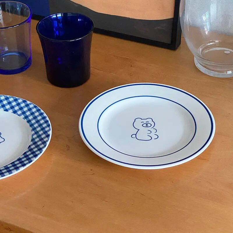 Κορεάτικο INS Πιάτο Γαλλική Vintage Line Cute Little Bear Επιδόρπιο πιάτο με φρούτα δημητριακά Επιδόρπιο Πρωινό πιάτο κορίτσι Καρδιά Δώρο δείπνου