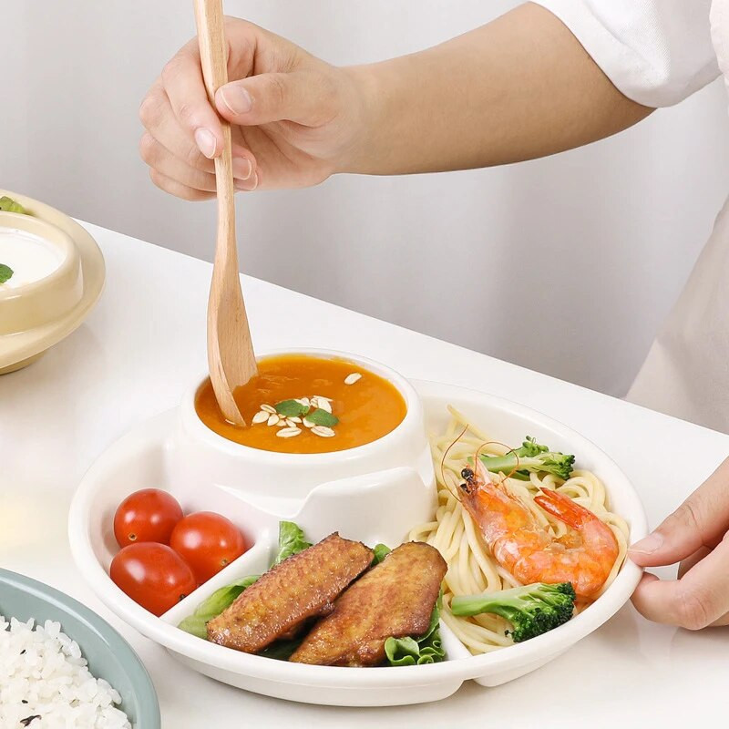 4 πιάτα σχάρας για φαγητό Παιδικό δείπνο Δίσκος φρούτων Κουτί σνακ Σετ σερβίτσιο Διαμέρισμα τραπεζαρίας Πιάτο σερβιρίσματος Πιάτα Σαλάτα