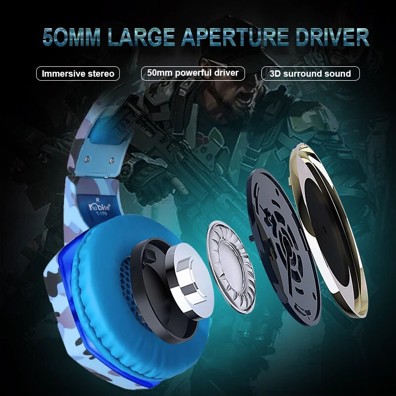 LED камуфлажни геймърски слушалки с микрофон, тежък стерео бас, професионални геймърски компютърни кабелни слушалки за PS4 Xbox One