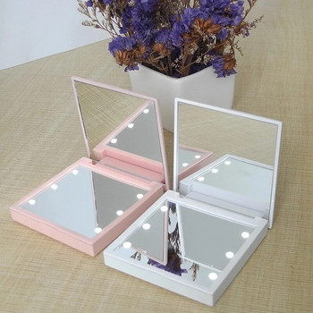 1 бр. 6 LED лампи Дамски сгъваеми огледала за грим Светлини Дамски козметични ръчно сгъваеми преносими компактни джобни огледала Инструменти за грим