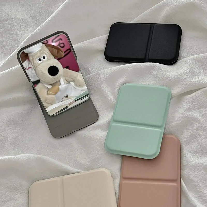 Καθρέφτης μακιγιάζ επιτραπέζιου καθρέφτη μονόχρωμο PU δέρμα Απλό φορητό φορητό καθρέφτη μακιγιάζ χειρός Πτυσσόμενος μαθητής συμπαγής χαριτωμένος καθρέφτης τσέπης