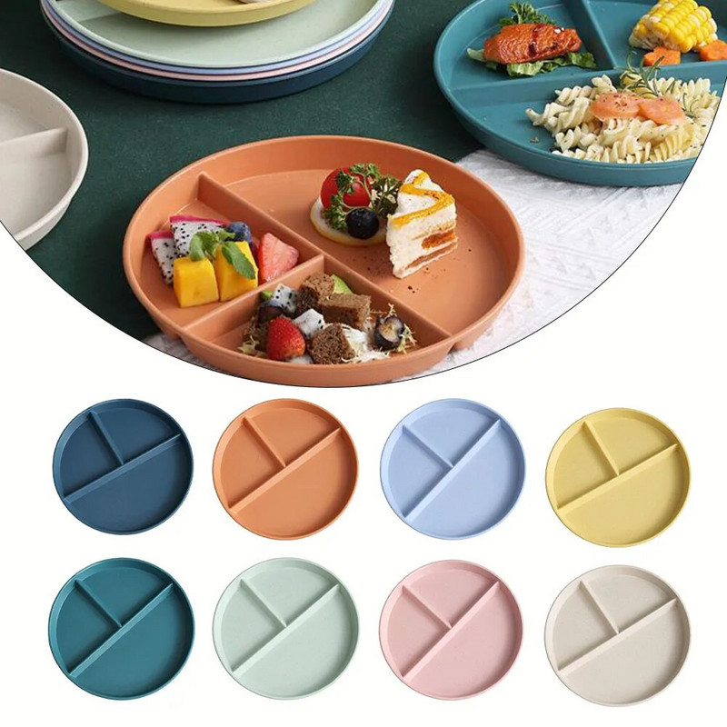 22 см кръгла чиния, разделена на 3 решетки Ястие за многократна употреба Плодова салата Поднос за храна Чиния за вечеря Отделение Чиния Чиния Кухненски сервиз