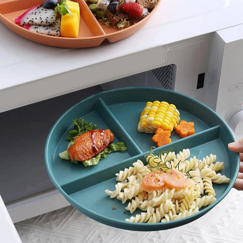 22 см кръгла чиния, разделена на 3 решетки Ястие за многократна употреба Плодова салата Поднос за храна Чиния за вечеря Отделение Чиния Чиния Кухненски сервиз
