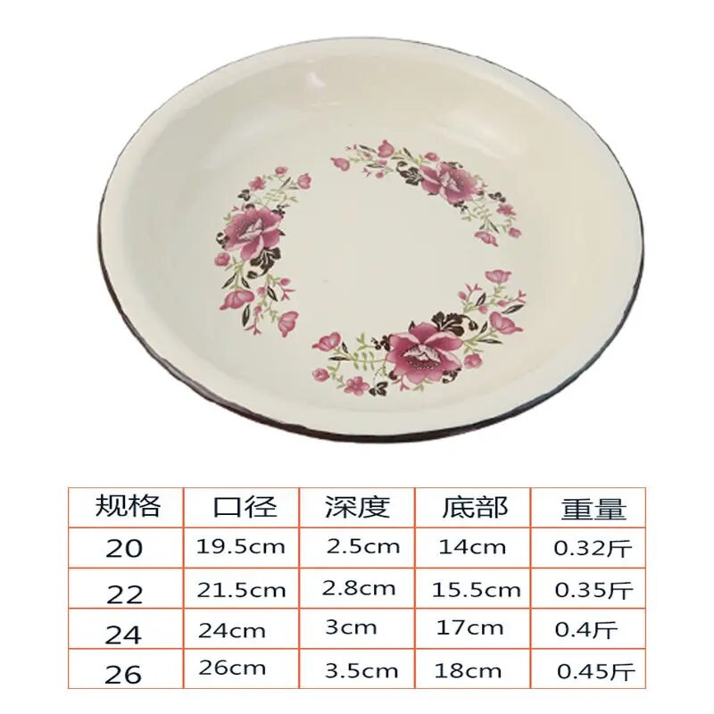 Európai és amerikai vastag zománcozott tányér klasszikus nyomott edény hideg 20/22/24/26 cm nagy étkészlet Kerti gyümölcstálca tartós