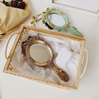 Ρετρό φορητός καθρέφτης ευρωπαϊκού στυλ Vintage μακιγιάζ Vanity Hand Mirror Spa Salon Cosmetic Compact Mirror Εργαλεία μακιγιάζ επιφάνειας εργασίας