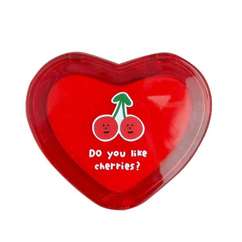 1 db piros cseresznye mintás szív alakú mini sminktükör hordozható zsebtükör, kétoldalas összecsukható kozmetikai tükör női ajándékok