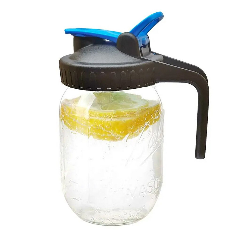 1 db újrafelhasználható 86 mm-es befőttesüveg fedele széles szájú tégelyhez, műanyag szivárgásmentes tömítésű palackfedeles kifolyófedél fogantyúval, otthoni konyhai eszközzel