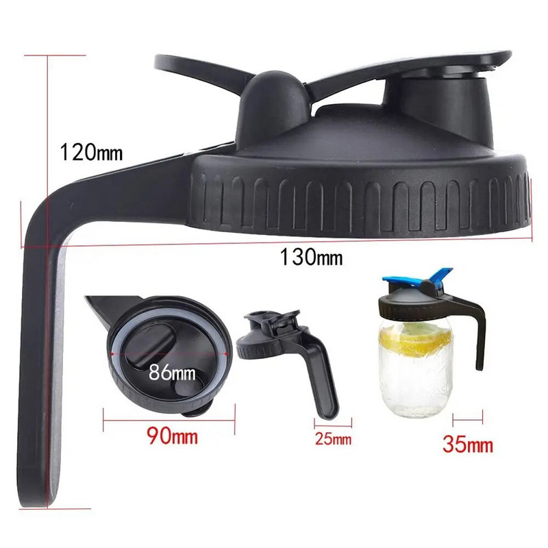 1 db újrafelhasználható 86 mm-es befőttesüveg fedele széles szájú tégelyhez, műanyag szivárgásmentes tömítésű palackfedeles kifolyófedél fogantyúval, otthoni konyhai eszközzel