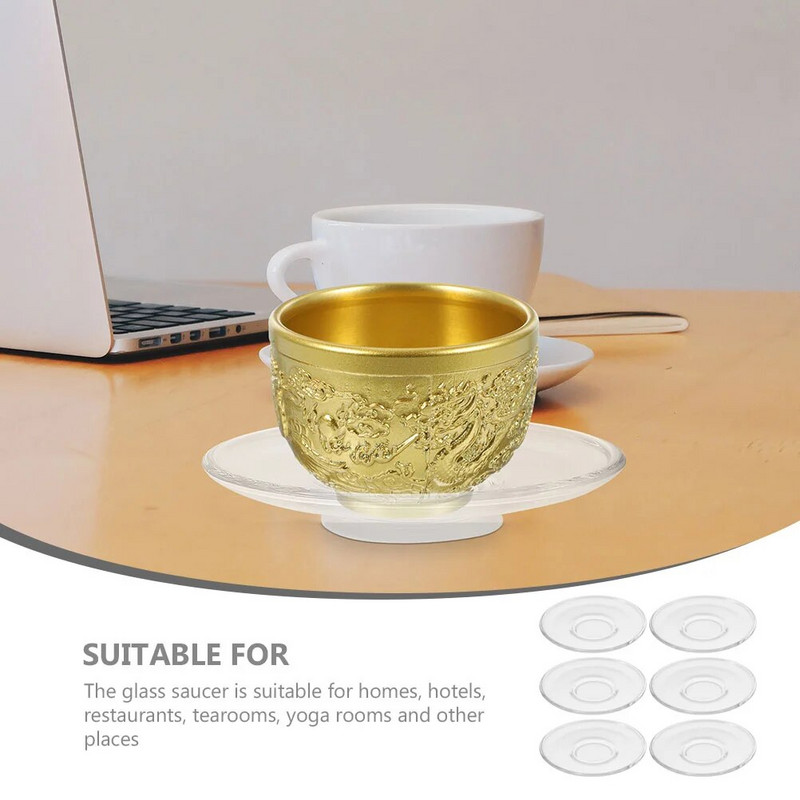 6/4 db Dekor Kerek üveglapok Átlátszó csészealjak Asztali csészealátét Italalátét csészék Szőnyegek Tea alátétek Kis konyhai kiegészítők