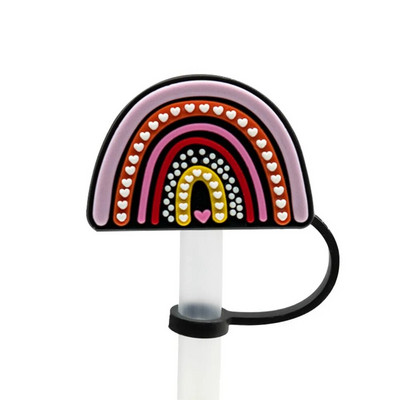 2db porálló leopárdmintás szívszívószálak, újrafelhasználható, fröccsenésálló szivárványos szívószálak szilikon szívószálas sapka