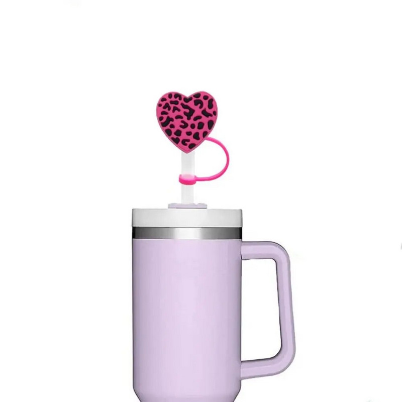 2db porálló leopárdmintás szívszívószálak, újrafelhasználható, fröccsenésálló szivárványos szívószálak szilikon szívószálas sapka