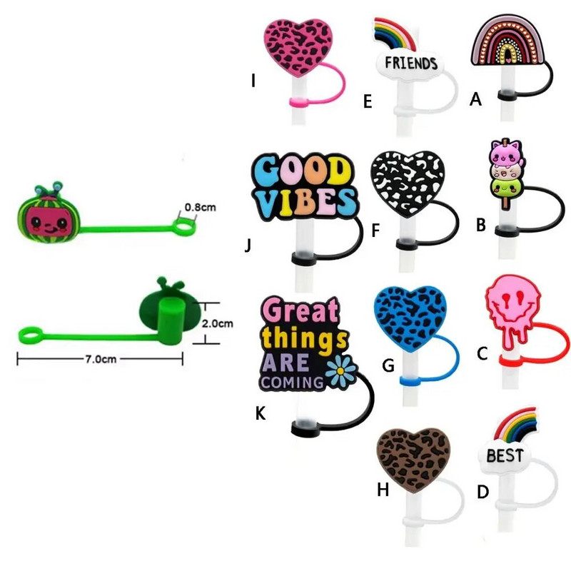 2db porálló leopárdmintás szívszívószálak, újrafelhasználható, fröccsenésálló szivárványos szívószálak szilikon szívószálas sapka