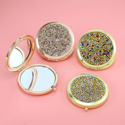 Мини джобно огледало Beauty Cosmetic Mirror Rhinestone Сгъваемо компактно огледало Преносимо двустранно сгъваемо козметично огледало