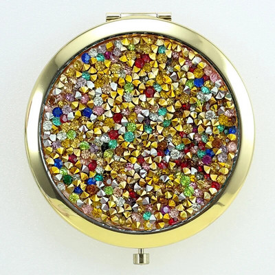 Mini kišeninis veidrodis grožio kosmetinis veidrodis kalnų krištolas sulankstomas kompaktiškas veidrodis, nešiojamas dvipusis sulankstomas kosmetinis veidrodis