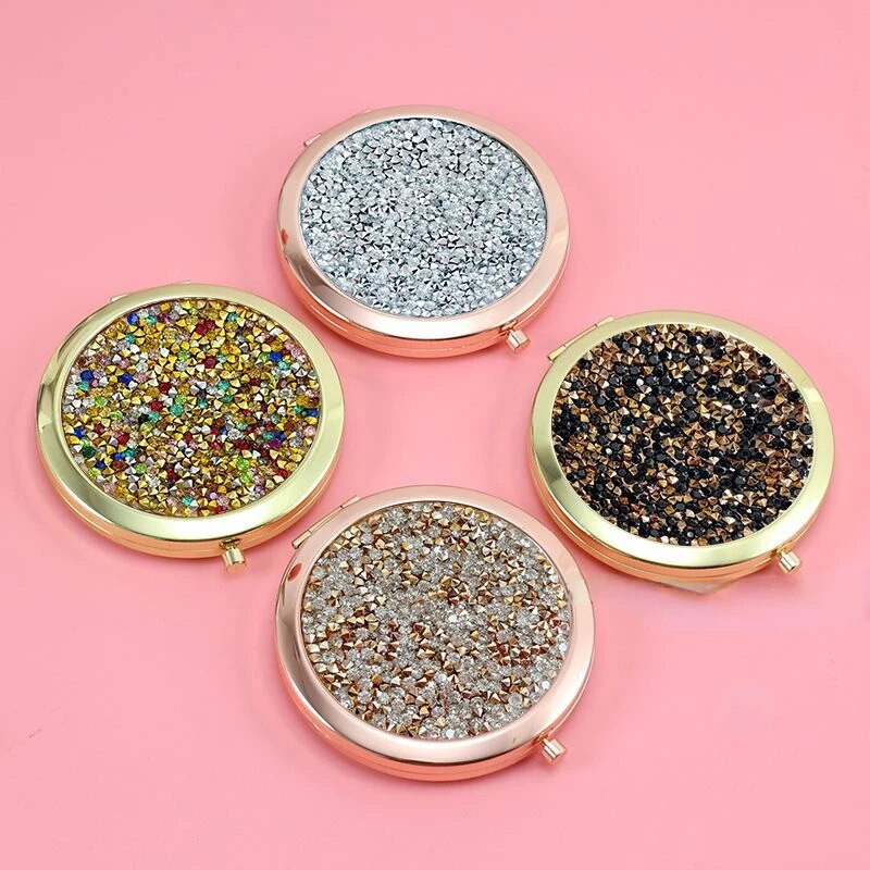 Mini kišeninis veidrodis grožio kosmetinis veidrodis kalnų krištolas sulankstomas kompaktiškas veidrodis, nešiojamas dvipusis sulankstomas kosmetinis veidrodis