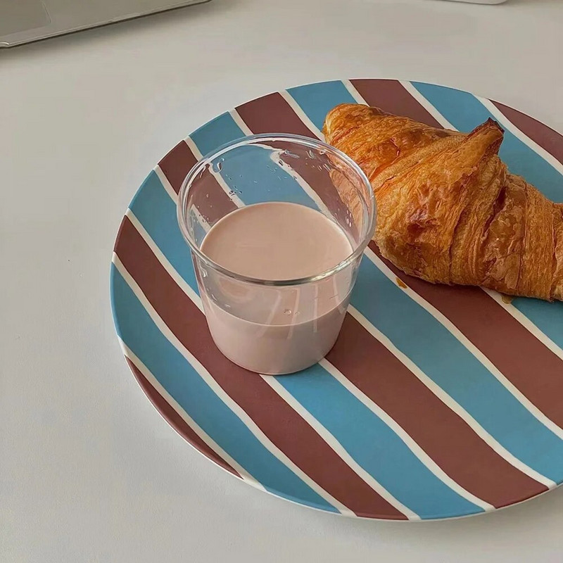 Skandináv étkezőtányér nyomtatott koreai stílusú, kerek bambuszszálas edények Desszert torta Gyümölcs Ételtányér Evőeszközök Konyhai kellékek