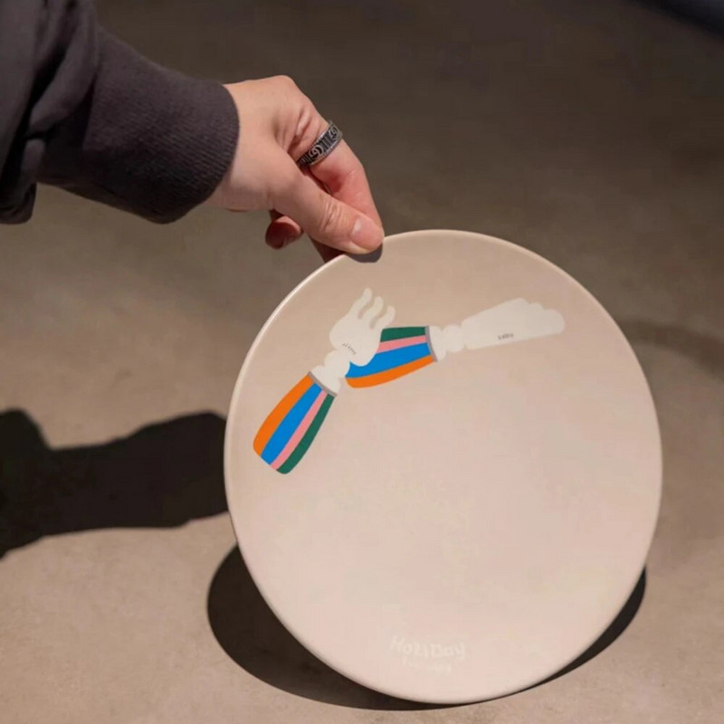 Skandináv étkezőtányér nyomtatott koreai stílusú, kerek bambuszszálas edények Desszert torta Gyümölcs Ételtányér Evőeszközök Konyhai kellékek