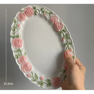 Подглазурирана цветна ретро чаша за кафе и чинии Модерен релеф Роза Чиния за вечеря Стек Паста Хляб Сандвич Салата Комплект купа за десерт