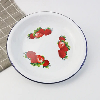 Европейска и американска дебела емайлирана чиния, класическа печатна чиния, студена, 20/22/24/26 см, големи прибори за хранене, градина, издръжлива тава за плодове
