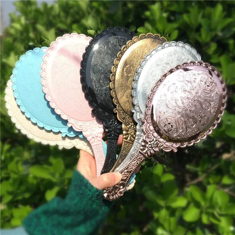 Hordozható vintage kozmetikai sminktükör kézi tartású ovális kerek tükör Nemes Restore Ancient Ways Court Mirror szépségápolási eszköz