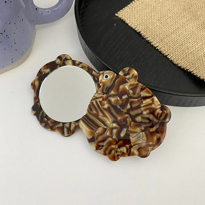 Retro divatos, acetát lapos kerek sminktükör, hordozható kompakt zseb nőknek, lányoknak, kis, kompakt tükröknek