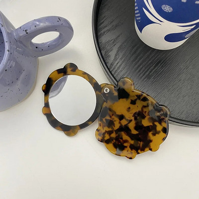 Retro divatos, acetát lapos kerek sminktükör, hordozható kompakt zseb nőknek, lányoknak, kis, kompakt tükröknek